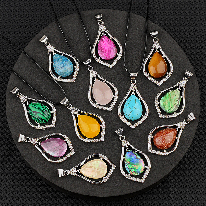 Silver Alloy Teardrop Cabs Stone Pendant for Making Jewelry SP1952S