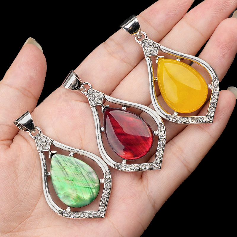 Silver Alloy Teardrop Cabs Stone Pendant for Making Jewelry SP1952S