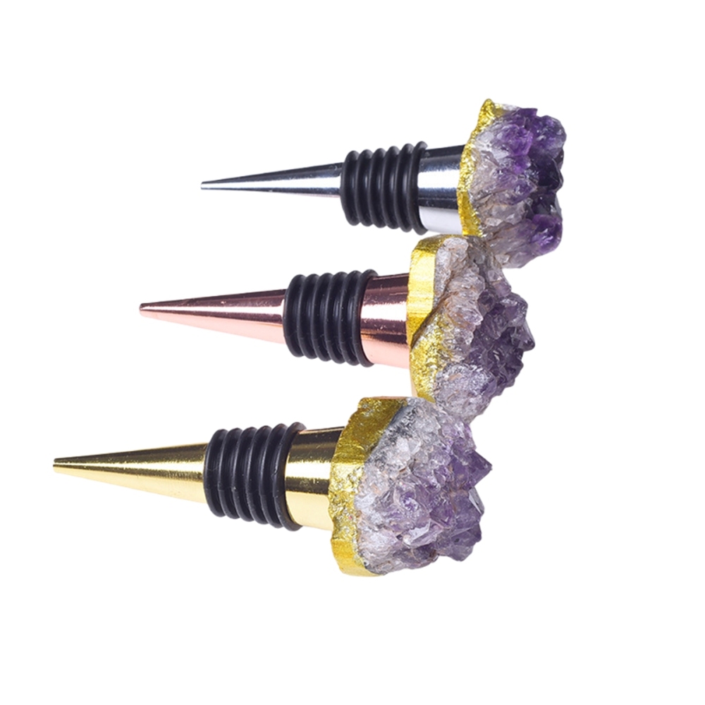 Druzy Amethyst Cluster Gemstone Stainless Steel Bottle Stopper
