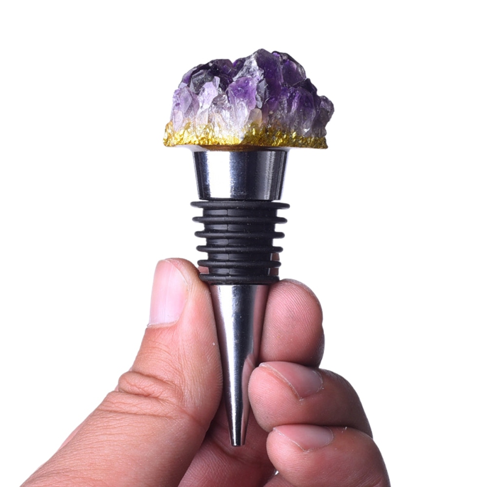 Druzy Amethyst Cluster Gemstone Stainless Steel Bottle Stopper