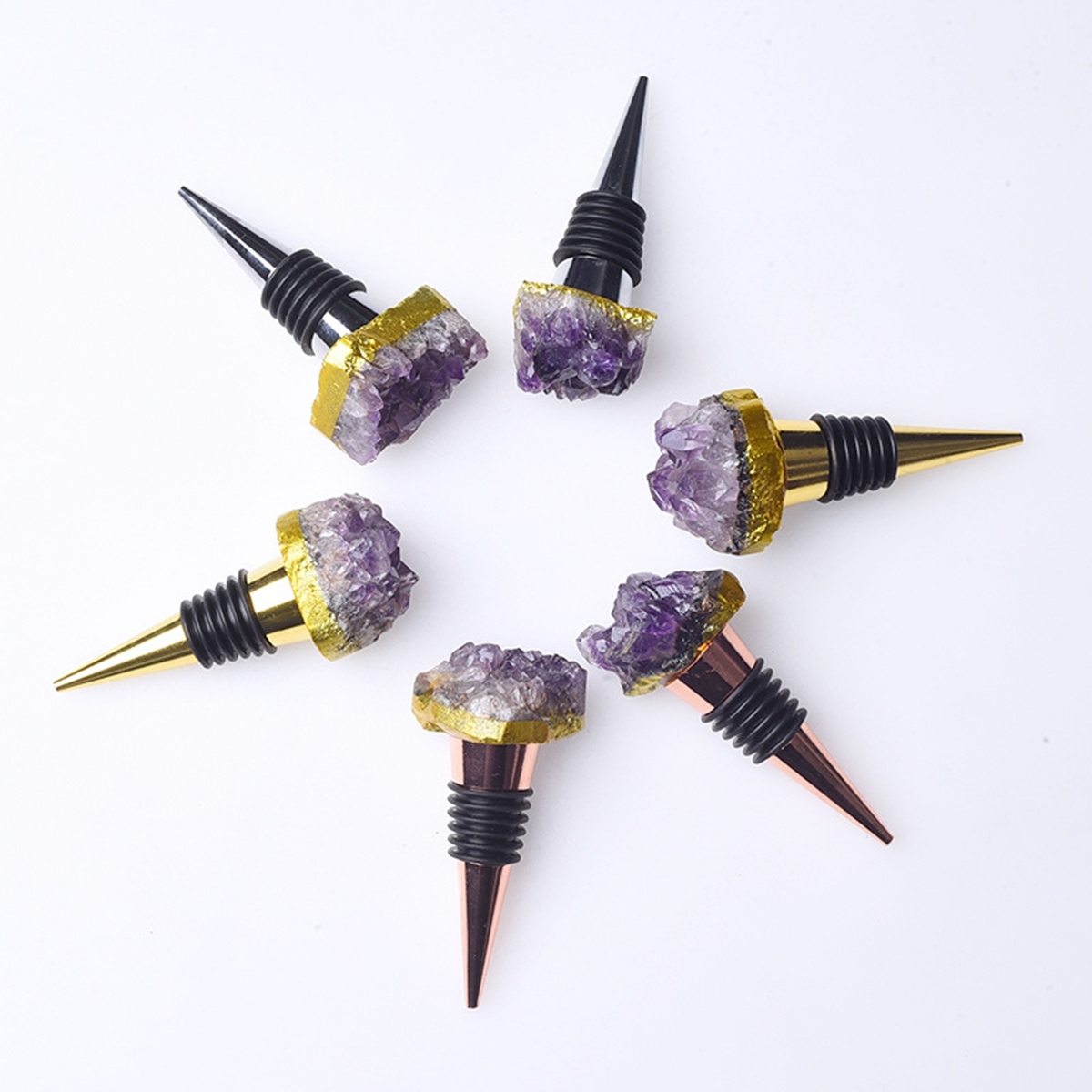 Druzy Amethyst Cluster Gemstone Stainless Steel Bottle Stopper