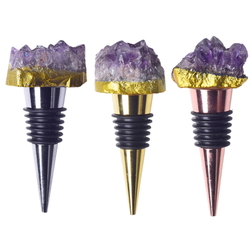 Druzy Amethyst Cluster Gemstone Stainless Steel Bottle Stopper