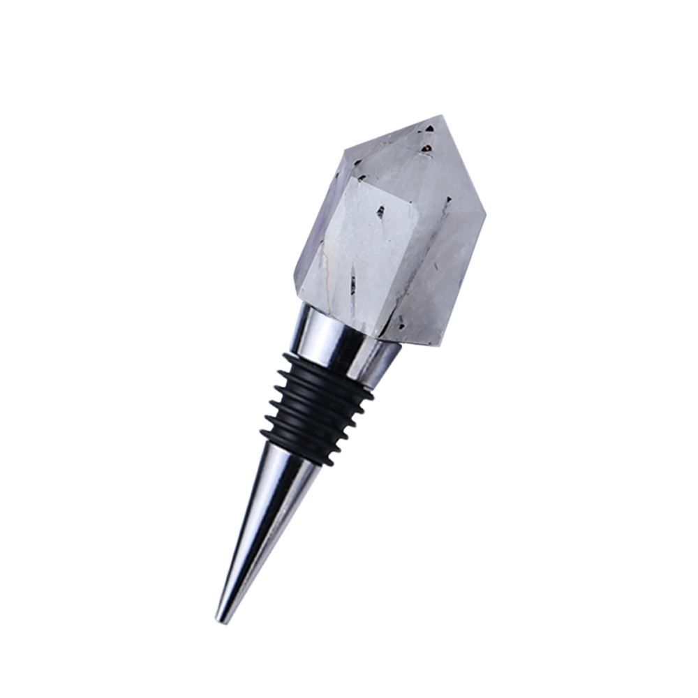 Faceted Hexagonal Pyramid Gemstone Stainless Steel Bottle Stopper