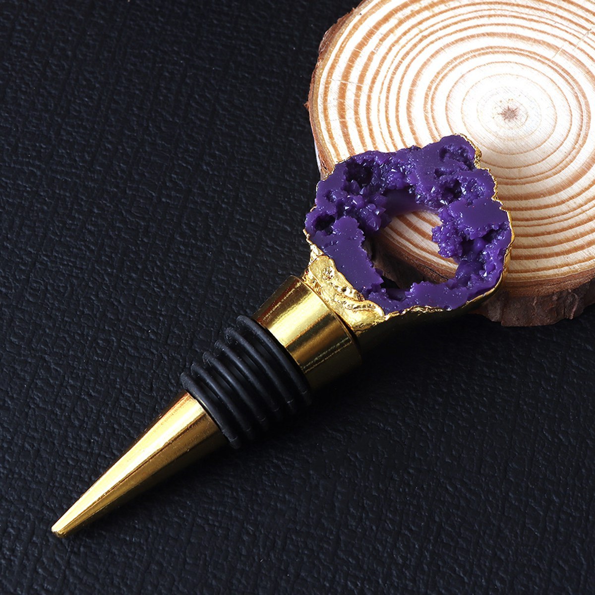 Resin Agate Slice Gemstone Stainless Steel Bottle Stopper