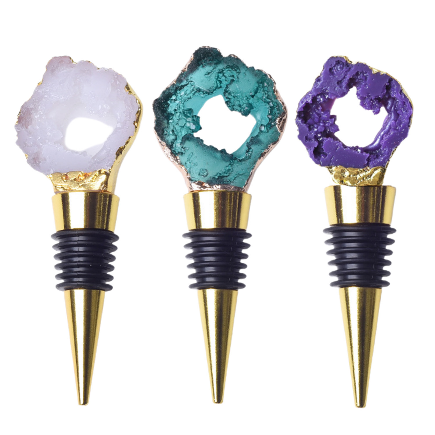 Resin Agate Slice Gemstone Stainless Steel Bottle Stopper