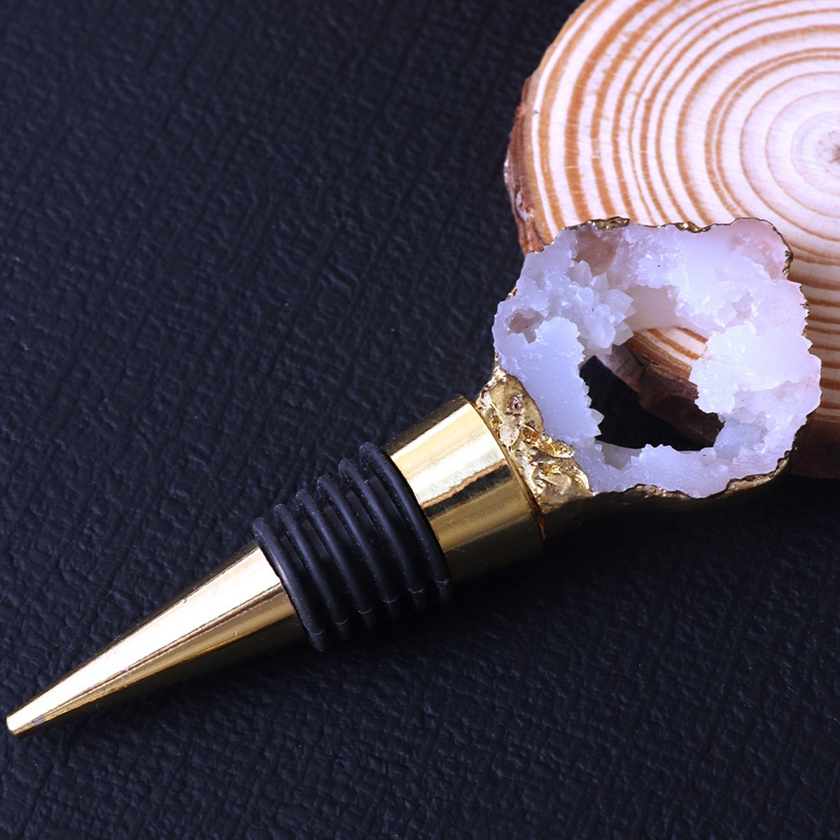 Resin Agate Slice Gemstone Stainless Steel Bottle Stopper