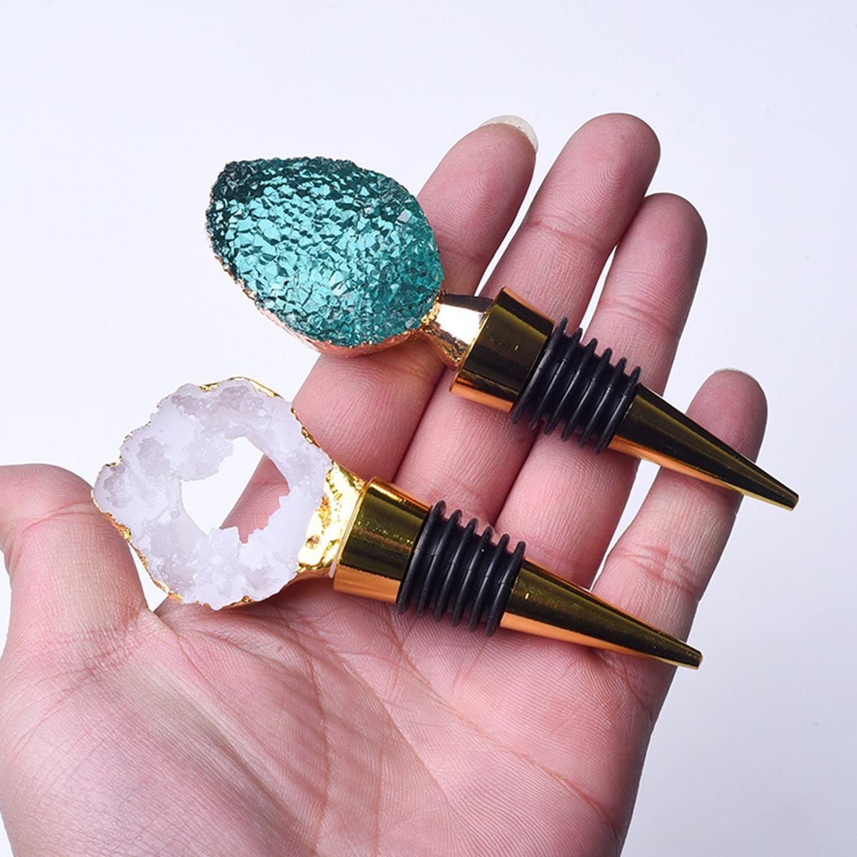 Resin Agate Slice Gemstone Stainless Steel Bottle Stopper