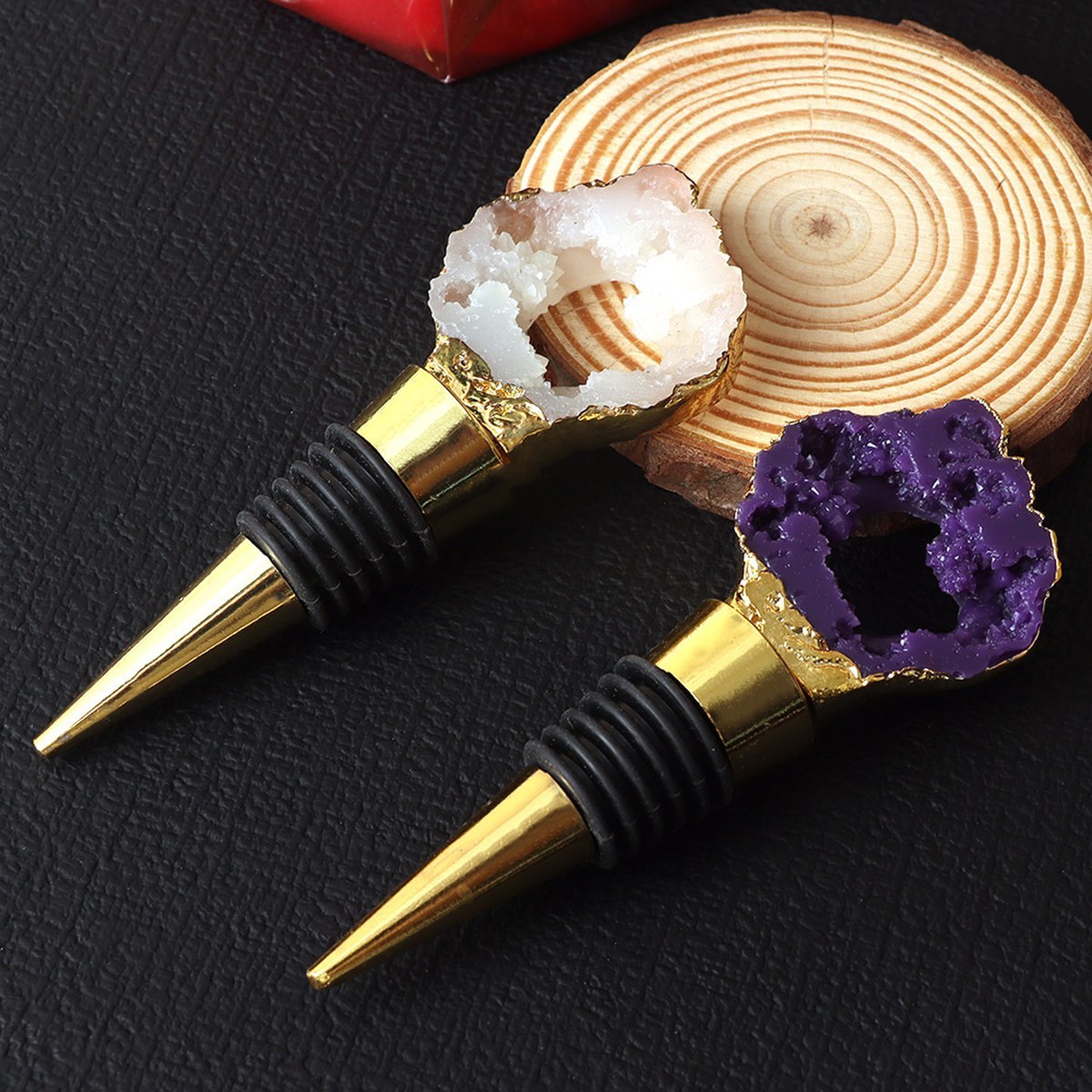 Resin Agate Slice Gemstone Stainless Steel Bottle Stopper