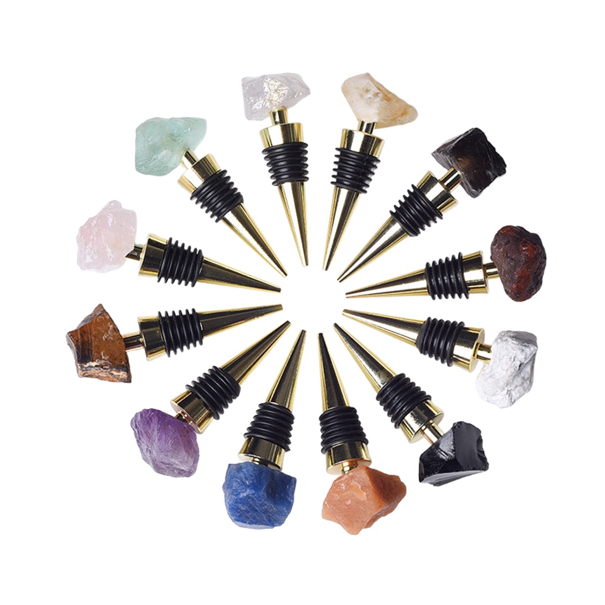 Raw Gemstone Stainless Steel Bottle Stopper Plated Gold