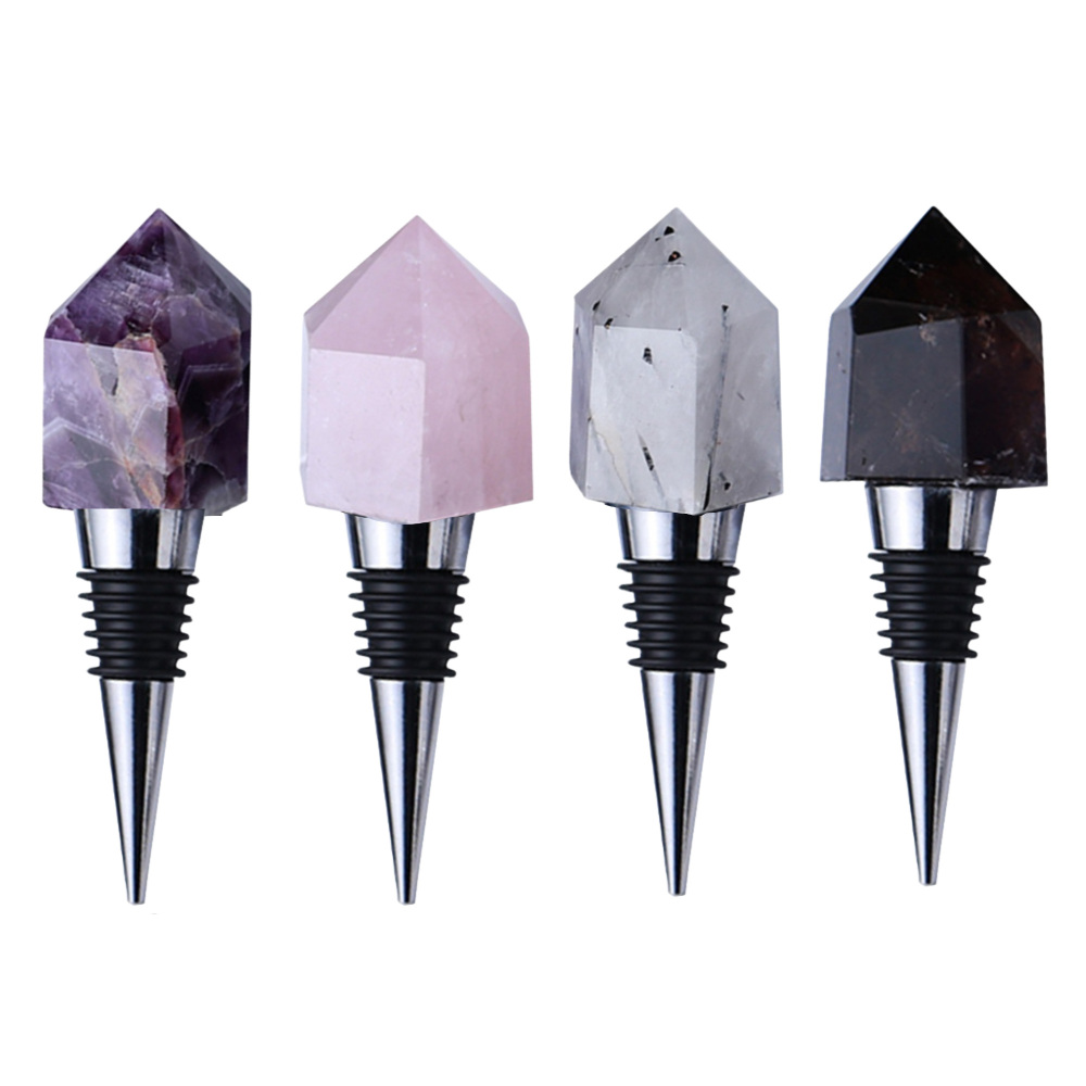 Faceted Hexagonal Pyramid Gemstone Stainless Steel Bottle Stopper