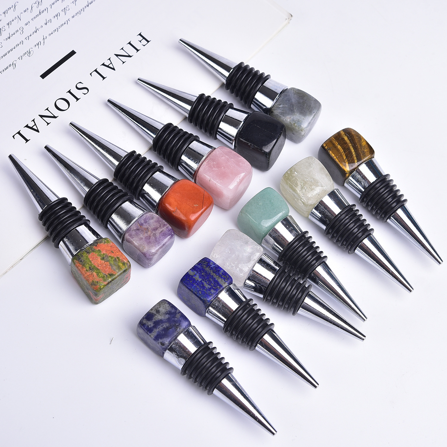 Cube Gemstone Stainless Steel Bottle Stopper