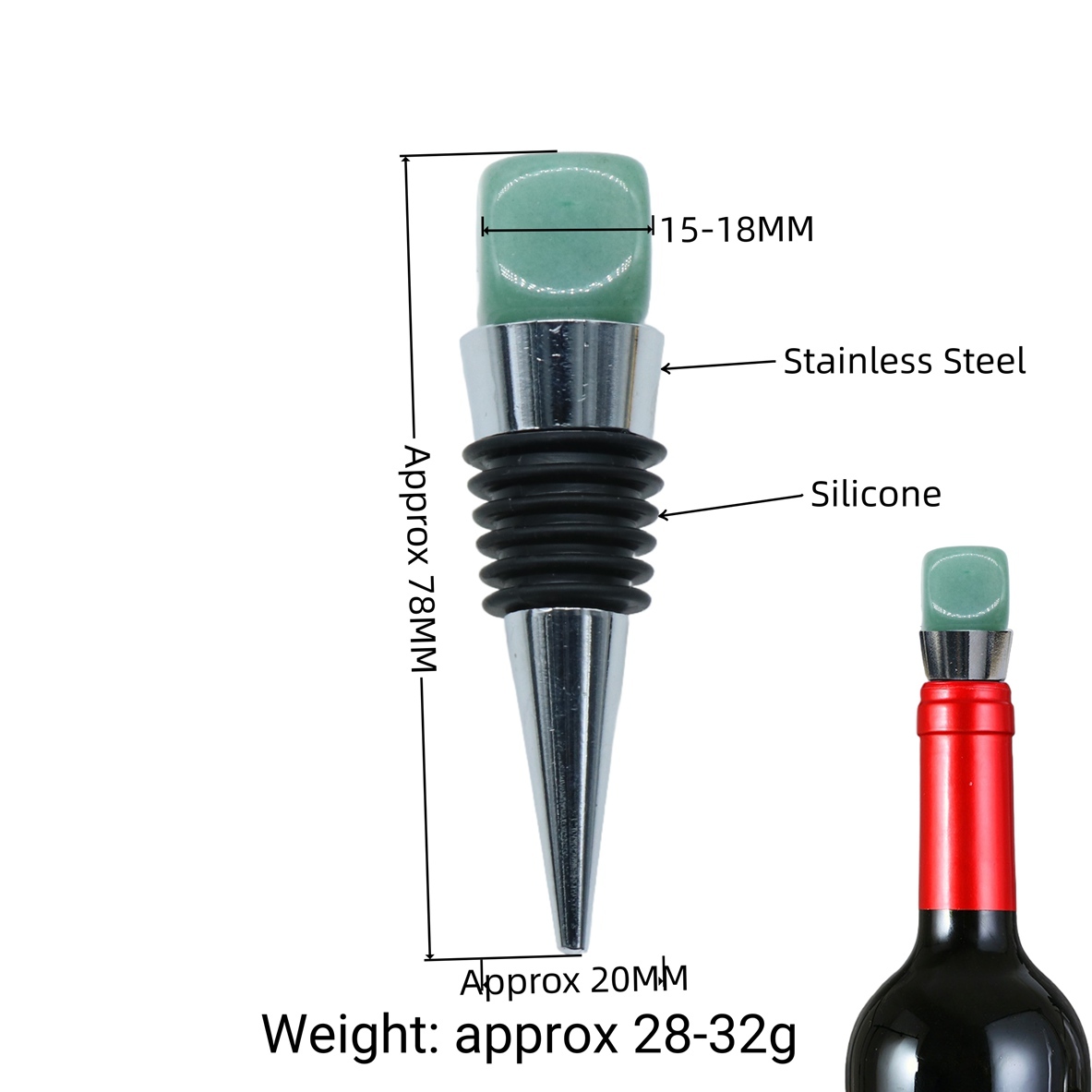 Cube Gemstone Stainless Steel Bottle Stopper