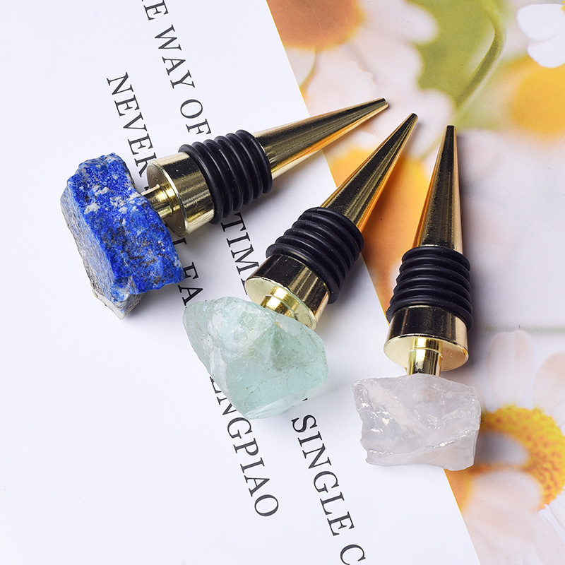 Raw Gemstone Stainless Steel Bottle Stopper Plated Gold