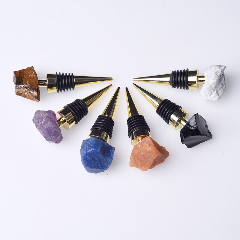 Raw Gemstone Stainless Steel Bottle Stopper Plated Gold