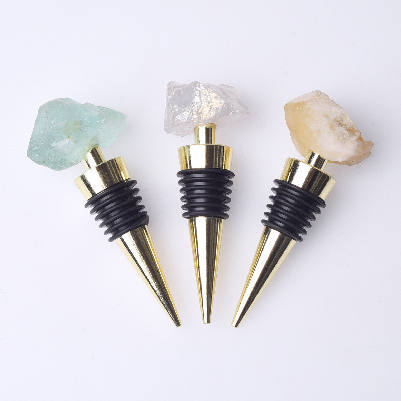 Raw Gemstone Stainless Steel Bottle Stopper Plated Gold