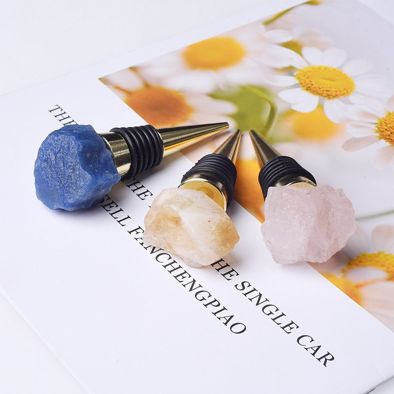 Raw Gemstone Stainless Steel Bottle Stopper Plated Gold