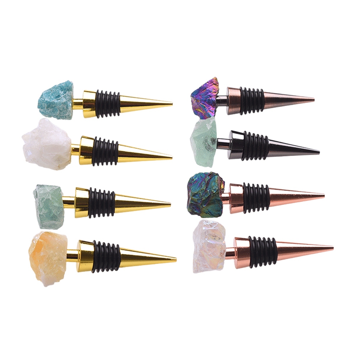 Raw Gemstone Stainless Steel Bottle Stopper Plated Gold