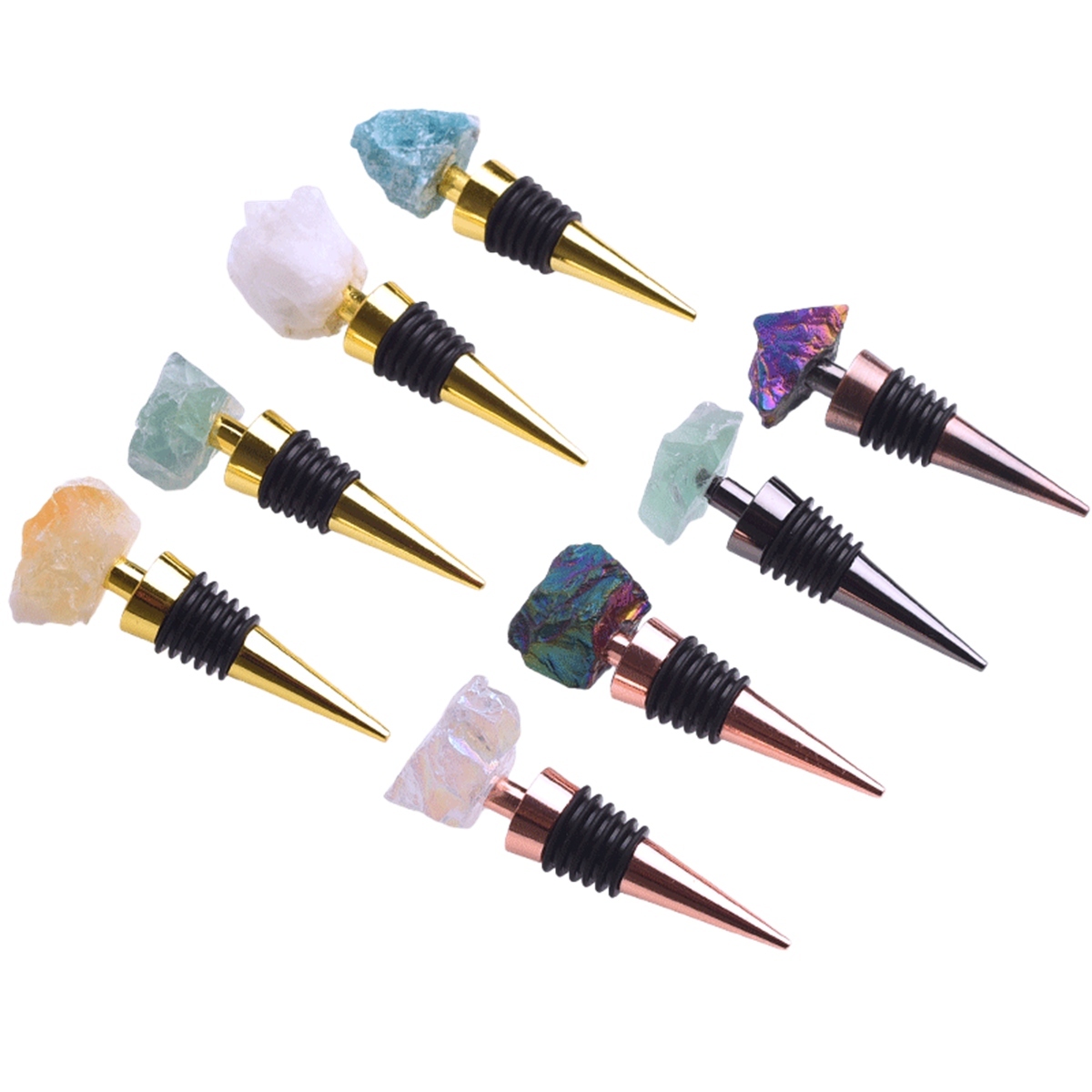 Raw Gemstone Stainless Steel Bottle Stopper Plated Gold