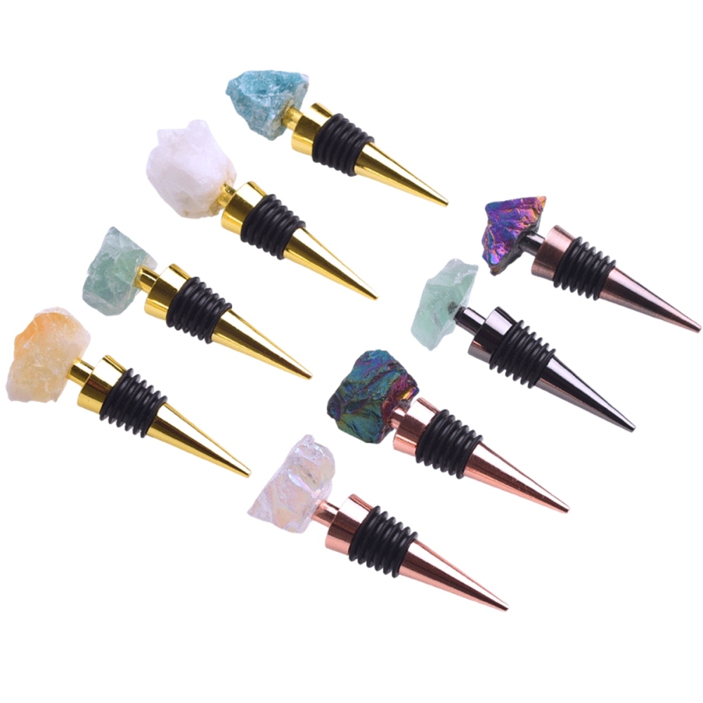 Raw Gemstone Stainless Steel Bottle Stopper Plated Gold