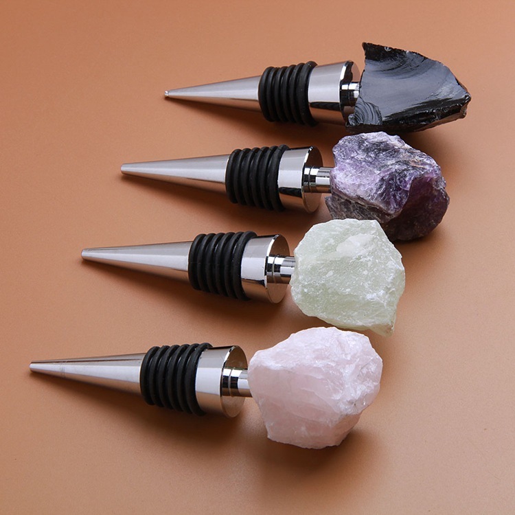 Raw Gemstone Stainless Steel Bottle Stopper