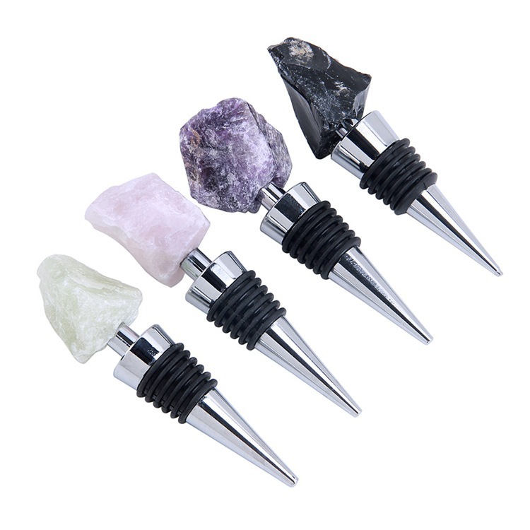 Raw Gemstone Stainless Steel Bottle Stopper