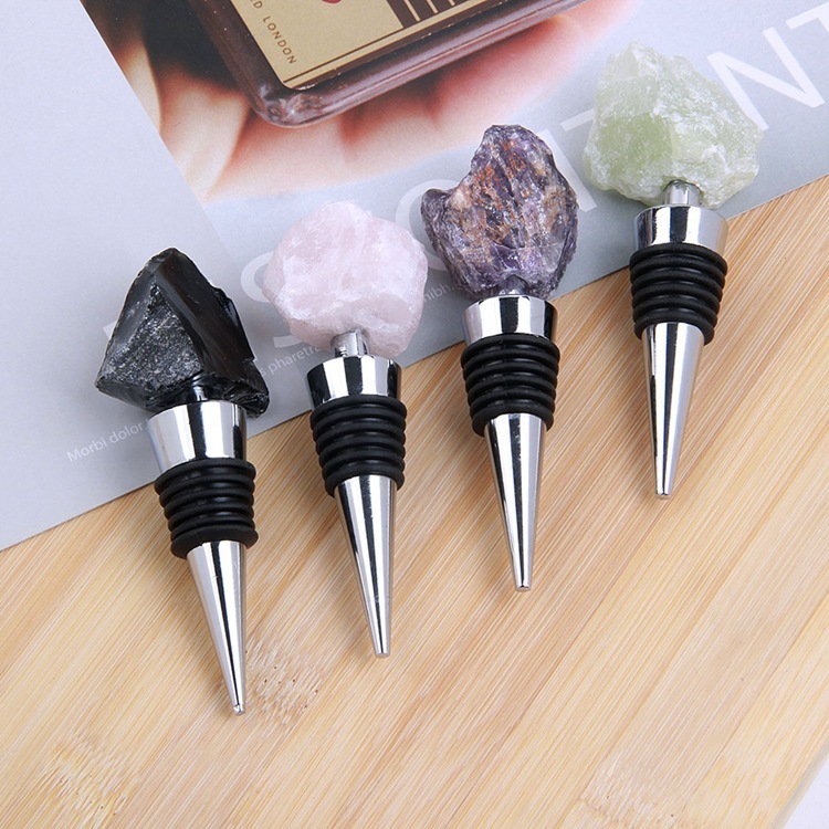Raw Gemstone Stainless Steel Bottle Stopper