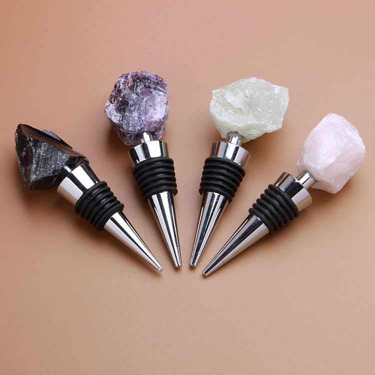 Raw Gemstone Stainless Steel Bottle Stopper