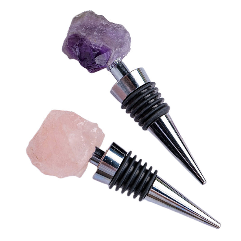 Raw Gemstone Stainless Steel Bottle Stopper
