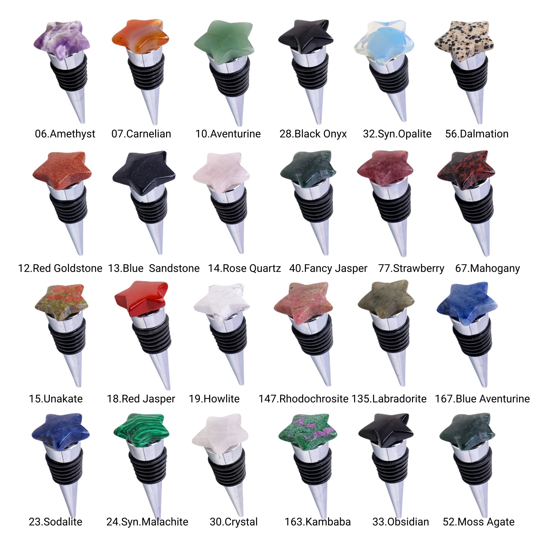 30MM Star Gemstone Stainless Steel Bottle Stopper