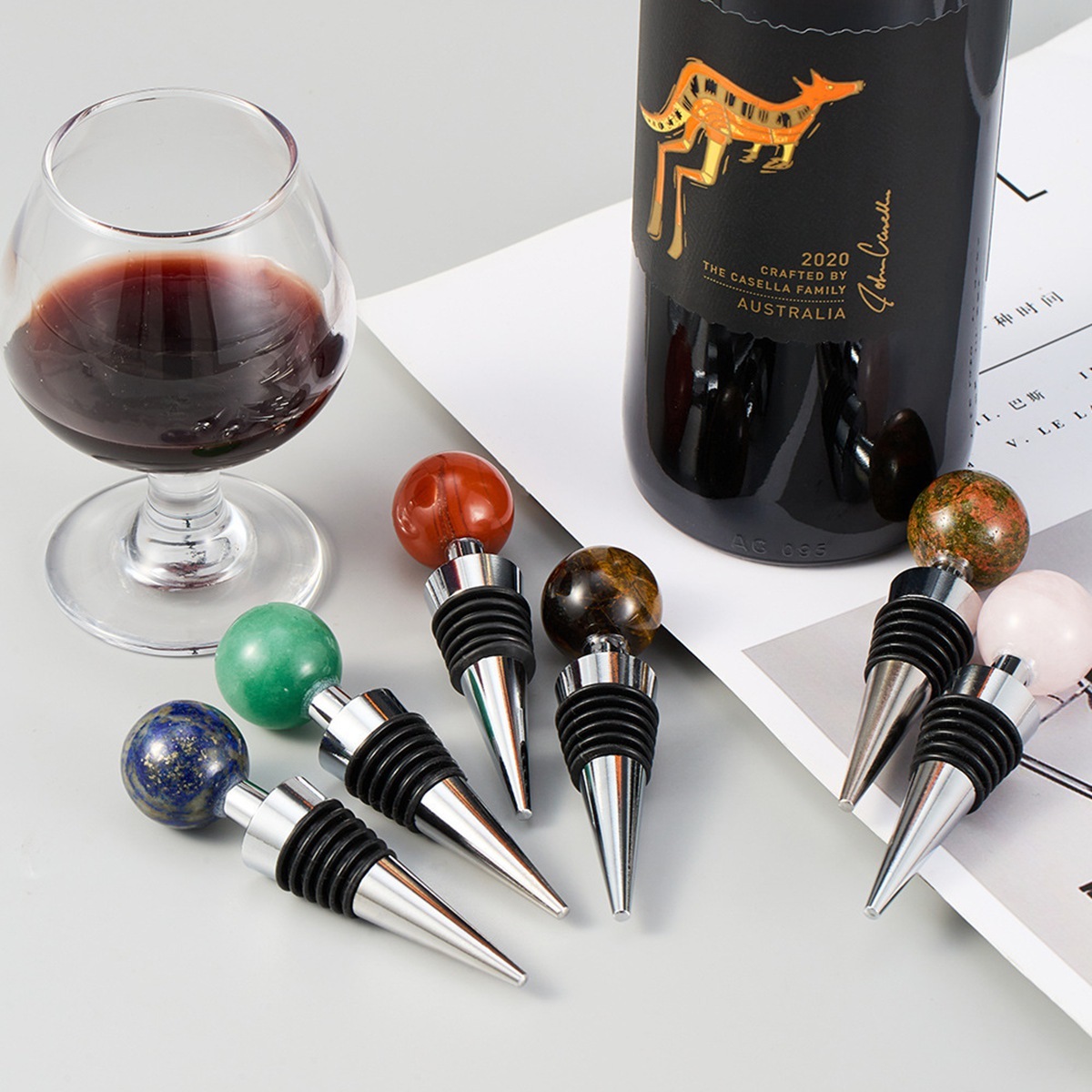 25mm Sphere Gemstone Stainless Steel Bottle Stopper