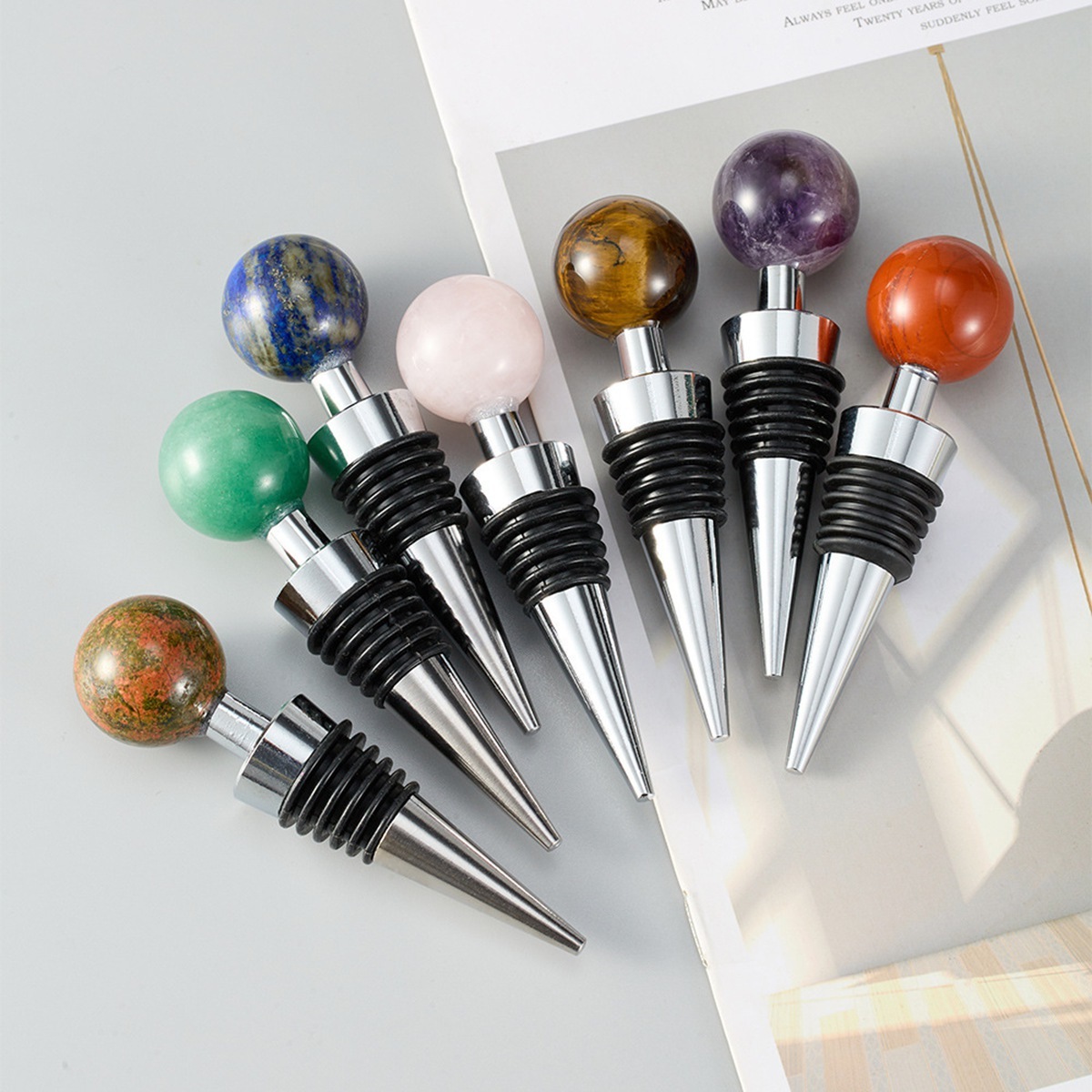 25mm Sphere Gemstone Stainless Steel Bottle Stopper