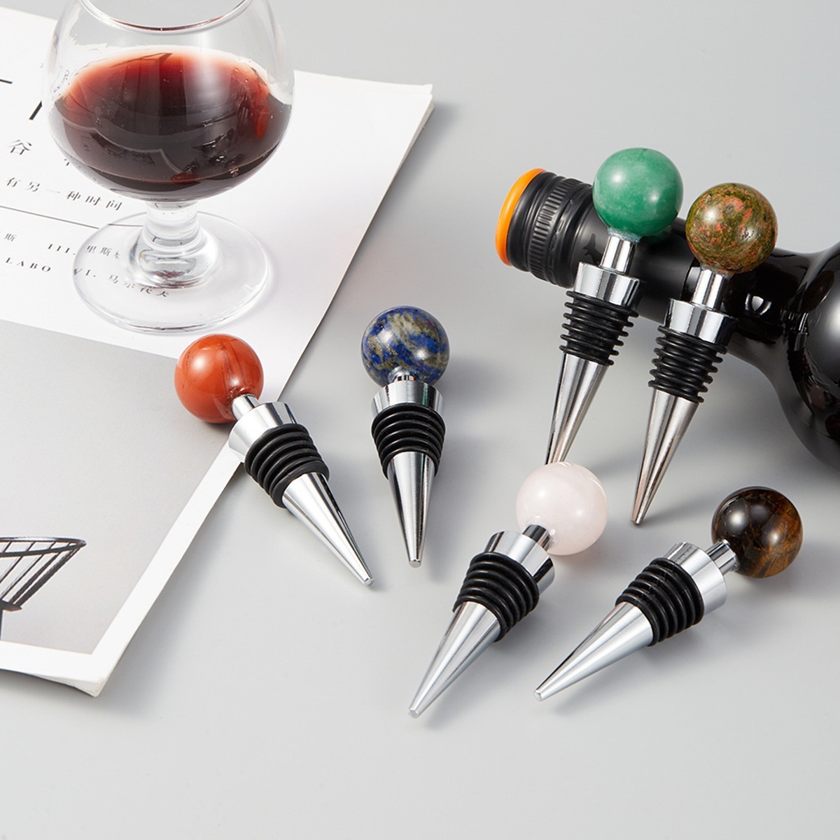 25mm Sphere Gemstone Stainless Steel Bottle Stopper