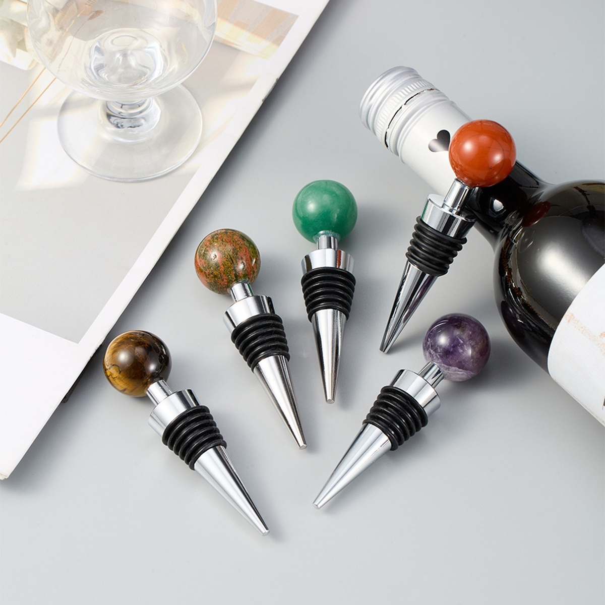 25mm Sphere Gemstone Stainless Steel Bottle Stopper