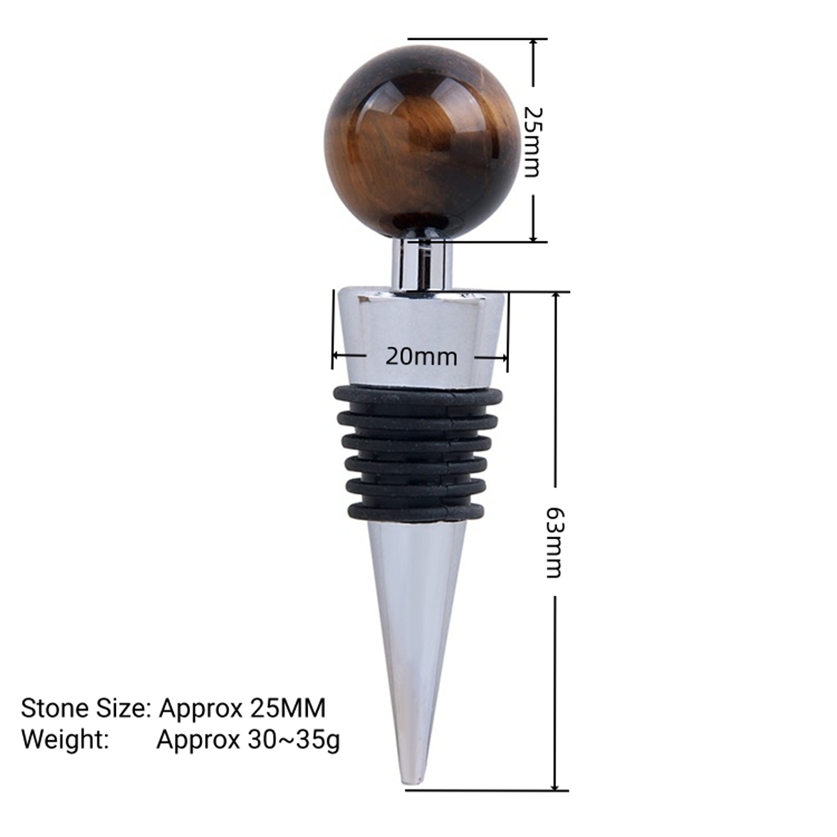 25mm Sphere Gemstone Stainless Steel Bottle Stopper