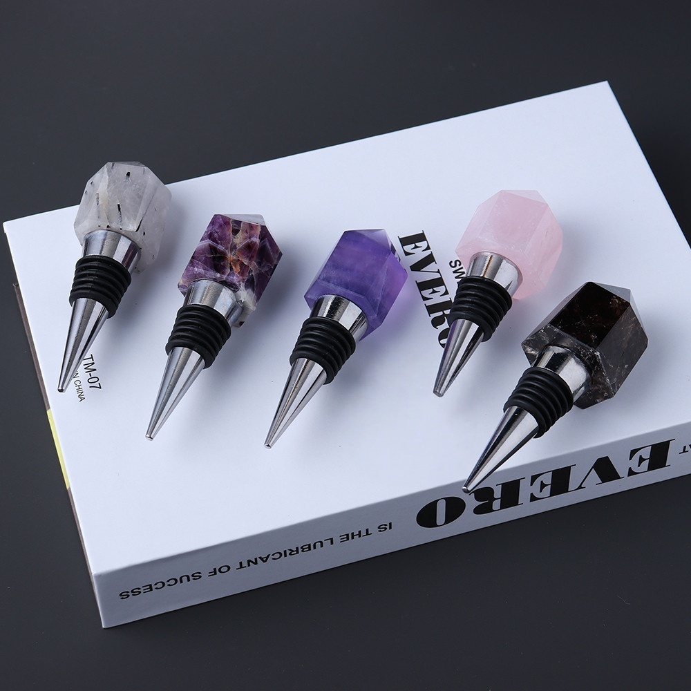 Faceted Hexagonal Pyramid Gemstone Stainless Steel Bottle Stopper