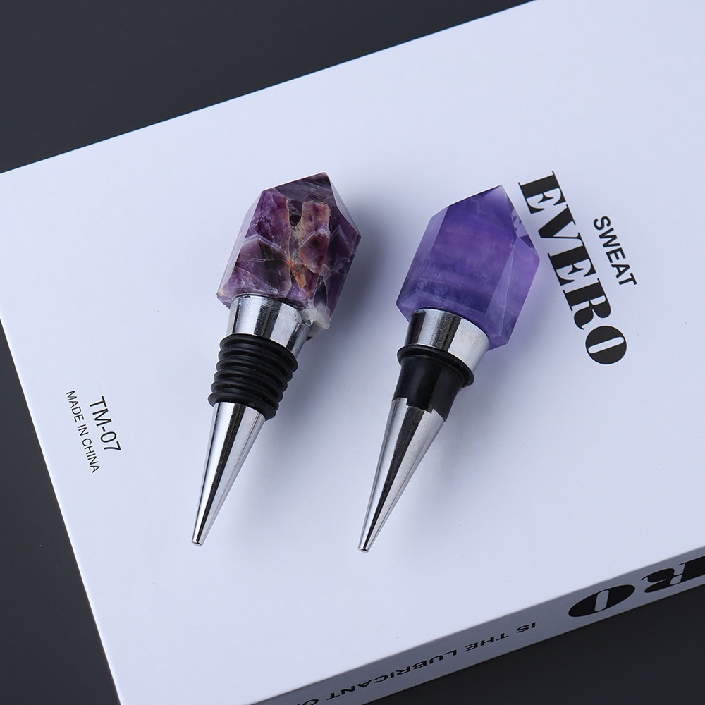 Faceted Hexagonal Pyramid Gemstone Stainless Steel Bottle Stopper