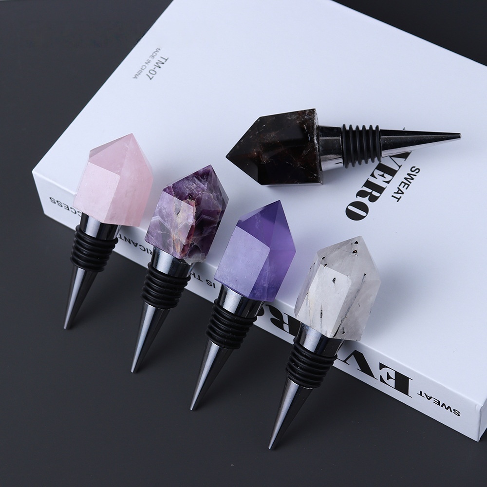 Faceted Hexagonal Pyramid Gemstone Stainless Steel Bottle Stopper