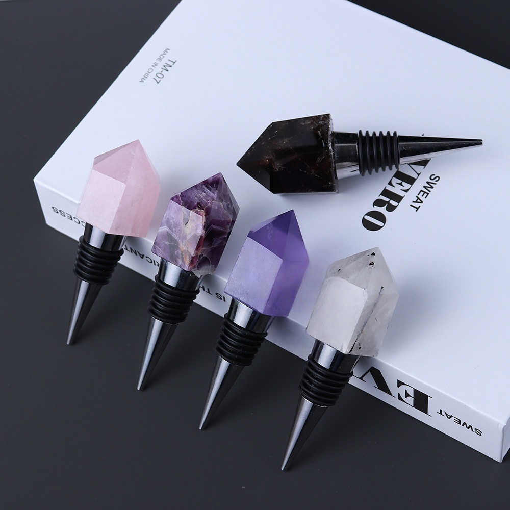 Faceted Hexagonal Pyramid Gemstone Stainless Steel Bottle Stopper