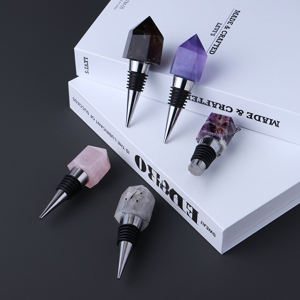 Faceted Hexagonal Pyramid Gemstone Stainless Steel Bottle Stopper