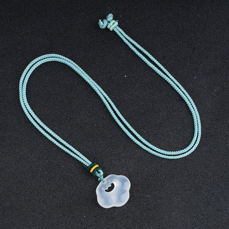 White Agate Chalcedony Xiangyun Pendant Necklace Adjustable Color Rope