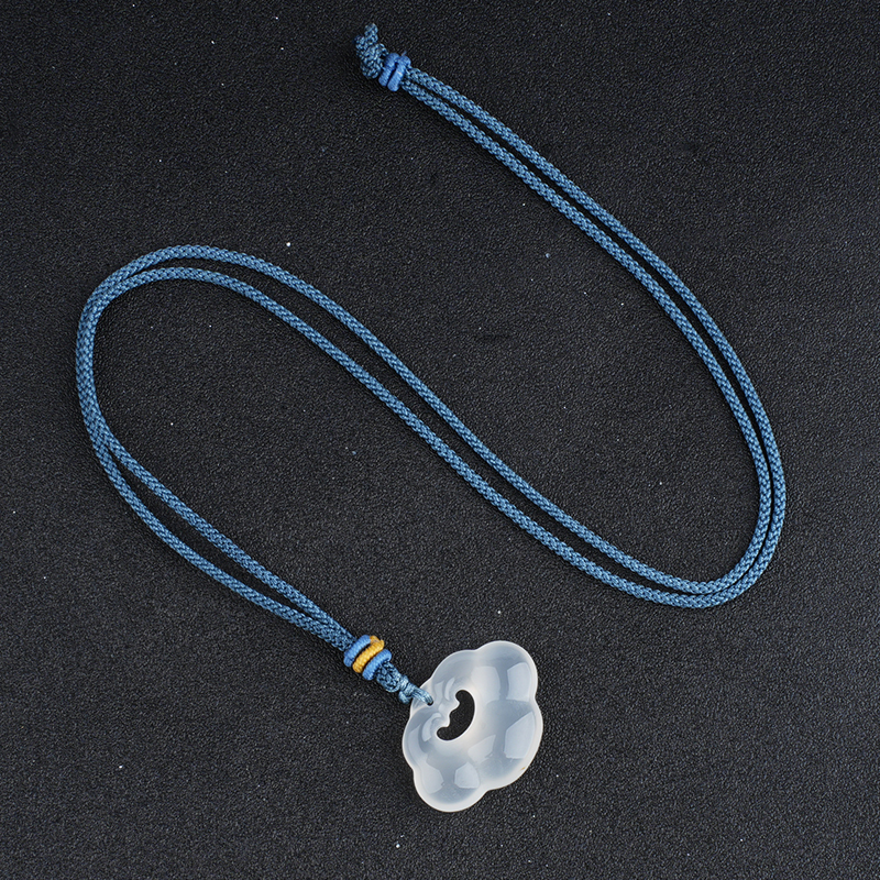 White Agate Chalcedony Xiangyun Pendant Necklace Adjustable Color Rope
