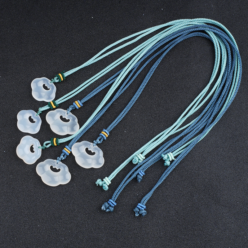 White Agate Chalcedony Xiangyun Pendant Necklace Adjustable Color Rope