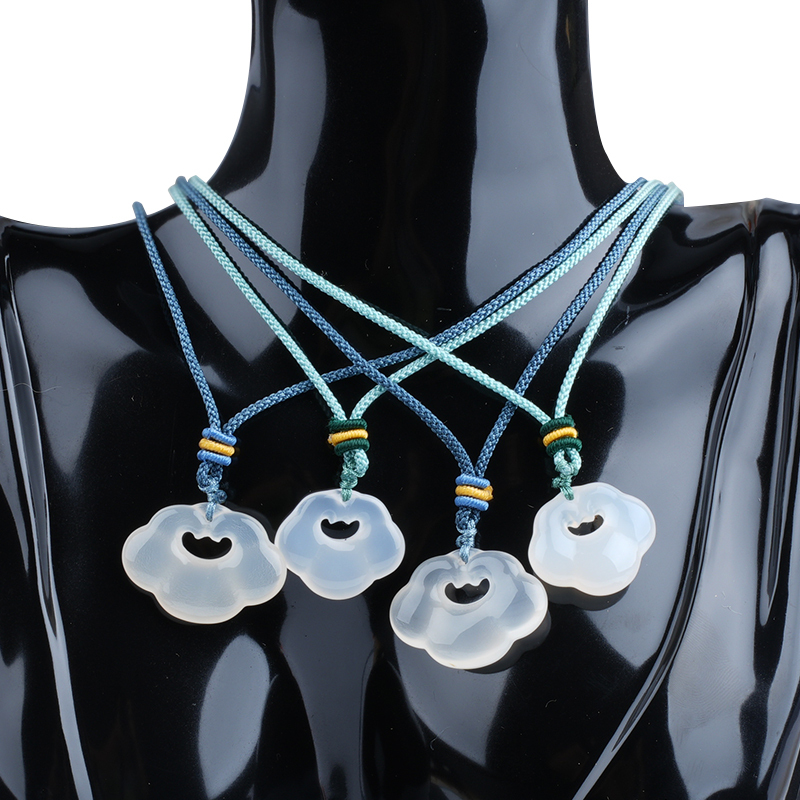 White Agate Chalcedony Xiangyun Pendant Necklace Adjustable Color Rope