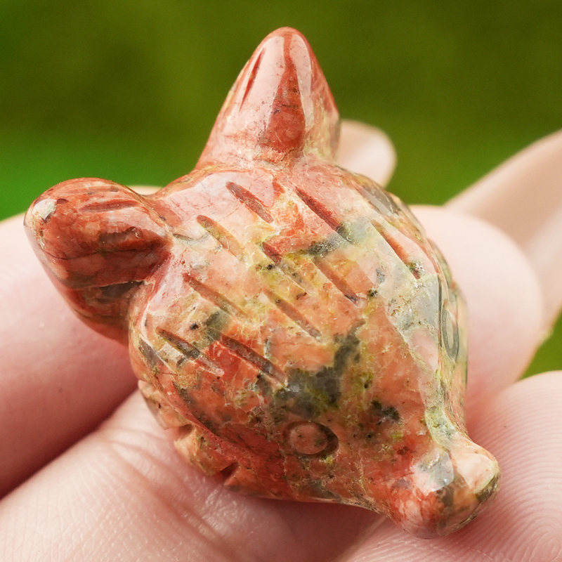 Handmade Craved 1.0Inch Gemstone Fox Head Animal Ornamentfor Home & Office Decoration