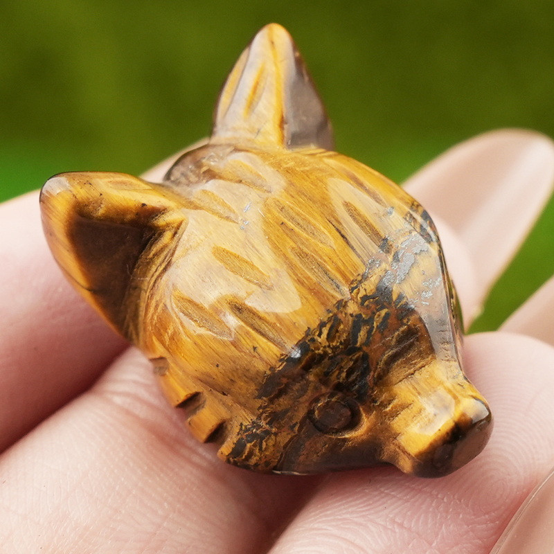 Handmade Craved 1.0Inch Gemstone Fox Head Animal Ornamentfor Home & Office Decoration