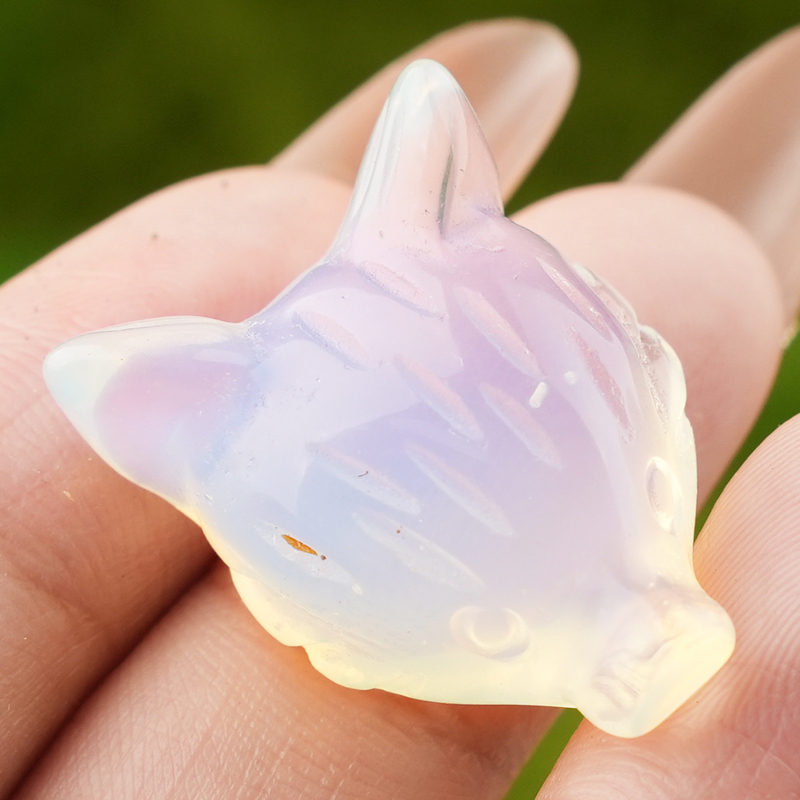 Handmade Craved 1.0Inch Gemstone Fox Head Animal Ornamentfor Home & Office Decoration