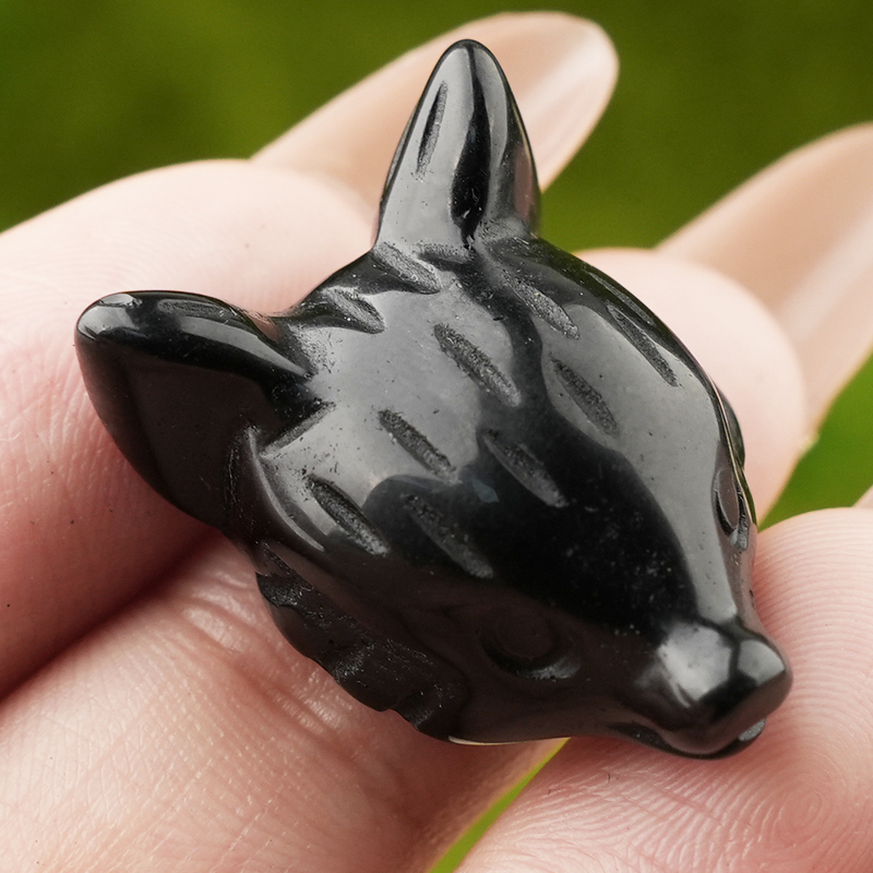 Handmade Craved 1.0Inch Gemstone Fox Head Animal Ornamentfor Home & Office Decoration