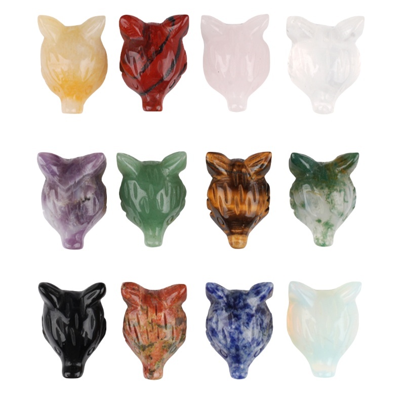 Handmade Craved 1.0Inch Gemstone Fox Head Animal Ornamentfor Home & Office Decoration