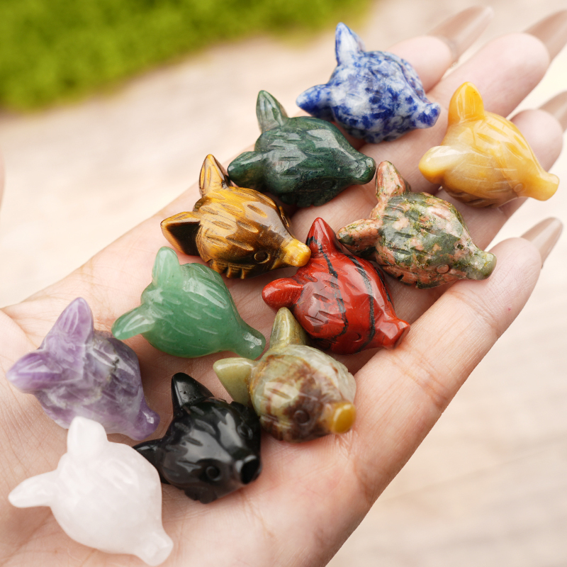 Handmade Craved 1.0Inch Gemstone Fox Head Animal Ornamentfor Home & Office Decoration