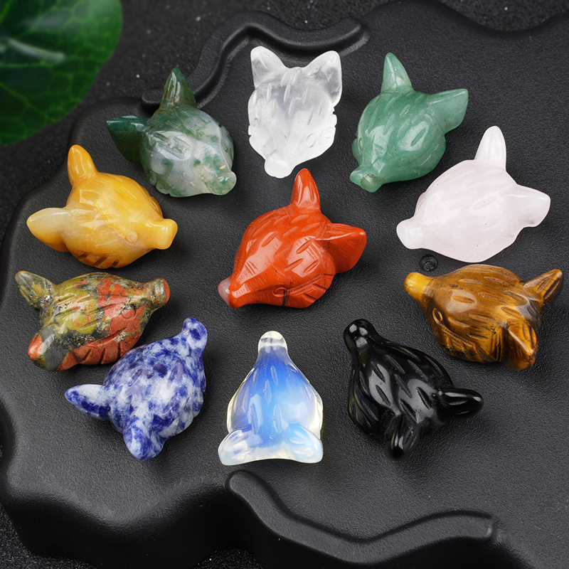 Handmade Craved 1.0Inch Gemstone Fox Head Animal Ornamentfor Home & Office Decoration